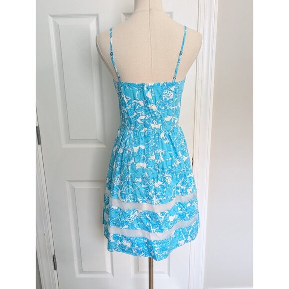 Lilly Pulitzer Ollie Dress Shorely Blue Floral Fit and Flare Dress Thin Strap 2 - Picture 5 of 7